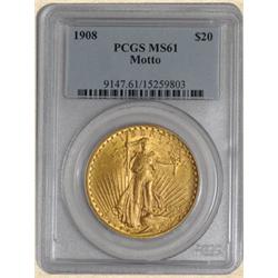 1908 $20 St. Gaudens MS61 PCGS with Motto