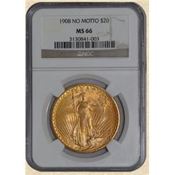 1908 $20 St. Gaudens MS66 NGC No Motto