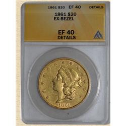 1861 $20 Liberty EF40 Details ANACS Ex-jewelry