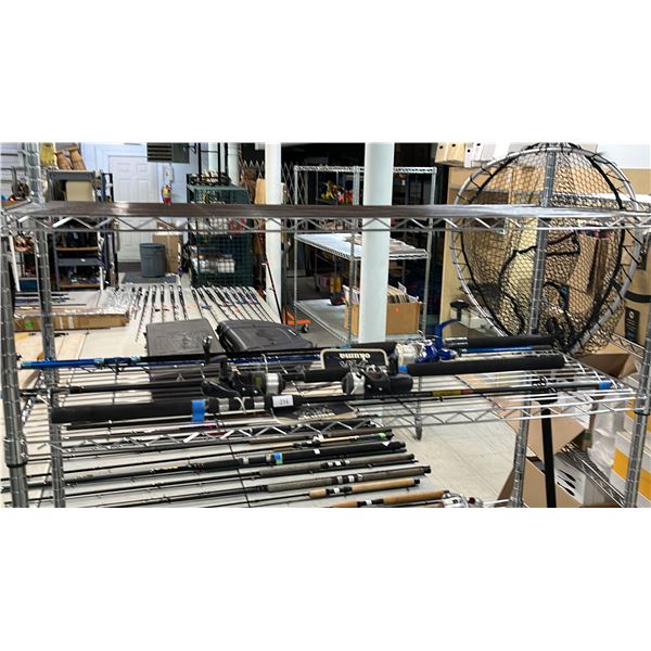 SHELF OF ASSORTED FISHING RODS