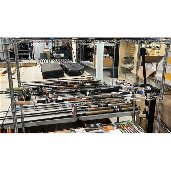 SHELF OF ASSORTED FISHING RODS