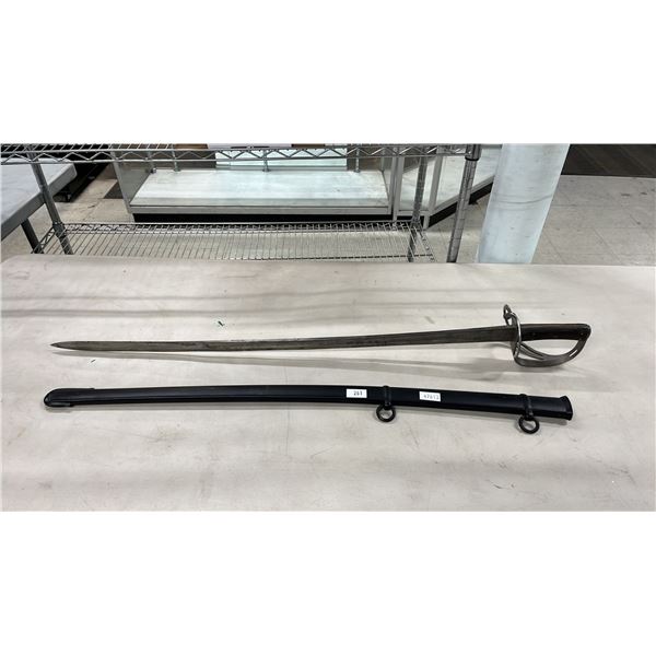 VINTAGE SWORD WITH 783 606 343 BLADE INSCRIPTION - 35" BLADE, HAS METAL SHEATH