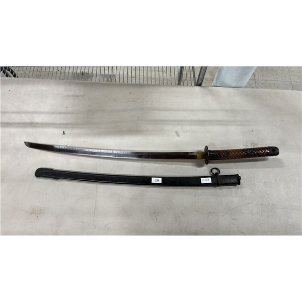 VINTAGE SAMURAI SWORD WITH 204445 BLADE ETCHING - 27.5" BLADE WITH SHEATH