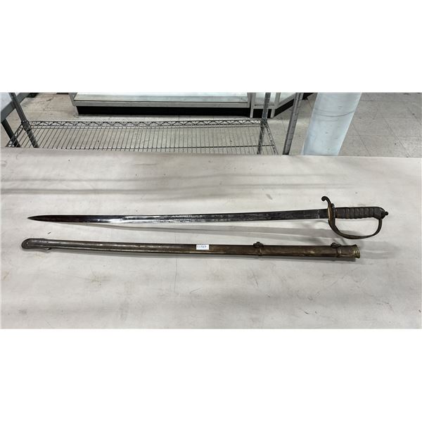 VINTAGE SWORD WITH MALYPENSE HONI SOIT PROVED BLADE ETCHING - 36" BLADE WITH SHEATH
