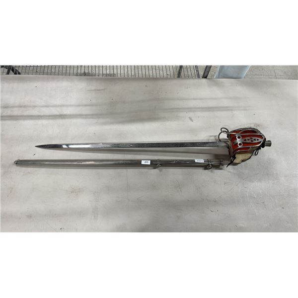 VINTAGE SWORD WITH J.A. ARKMAN ETCHED BLADE - 32" BLADE WITH SHEATH