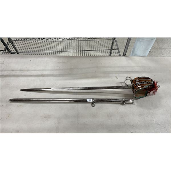 VINTAGE SWORD WITH ETCHED BLADE - 32" BLADE WITH SHEATH