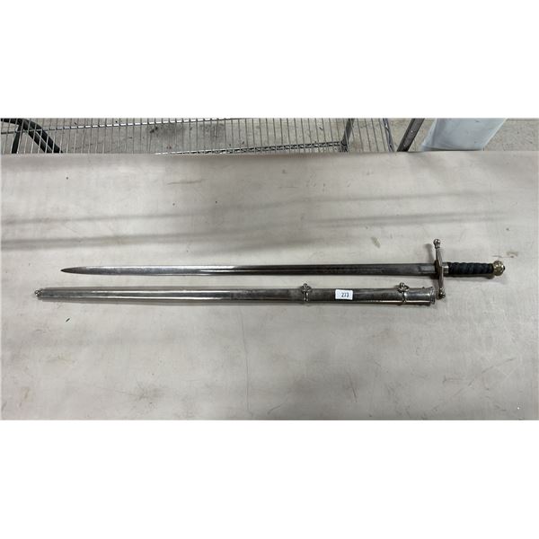 VINTAGE SWORD WITH ROYAL SCOTS FUSILIERS ETCHED BLADE - 32.5" BLADE WITH SHEATH