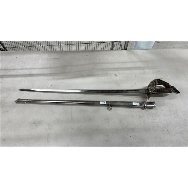 VINTAGE SWORD WITH HENRY WILKINSON PALL MALL LONDON 35" ETCHED BLADE WITH SHEATH