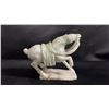 Image 2 : CHINESE CARVED JADE HORSE FIGURINE: 5"W X 4"T X 2"D *TIP OF TAIL IS BROKEN*