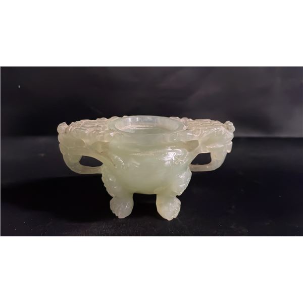 CHINESE CARVED JADE INCENSE BURNER - NO LID: 3.5"W X 2"T X 2"D