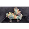 Image 2 : CHINESE SHIWAN CERAMIC STATUE OF A MAN RIDING A RHINOCEROS: 18"W X 14"T X 8"D