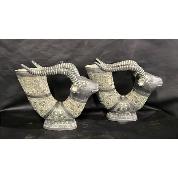 (2) ANTIQUE CHINESE BRONZE CEREMONIAL WINE VESSELS