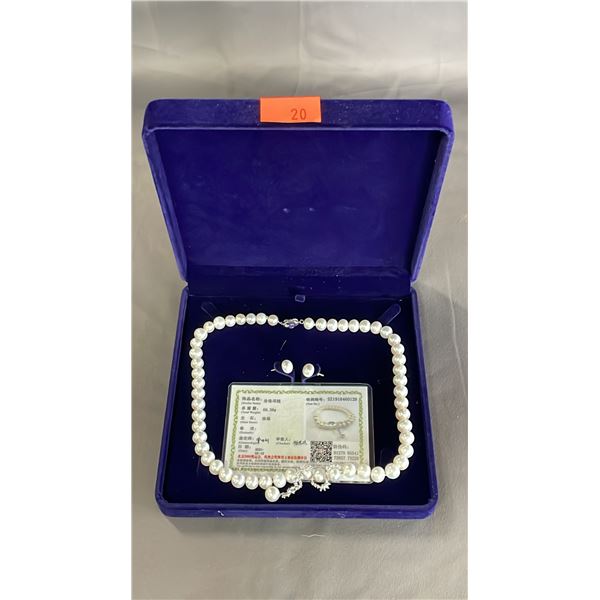 FRESHWATER PEARL NECKLACE & EARRINGS WITH CERTIFICATE