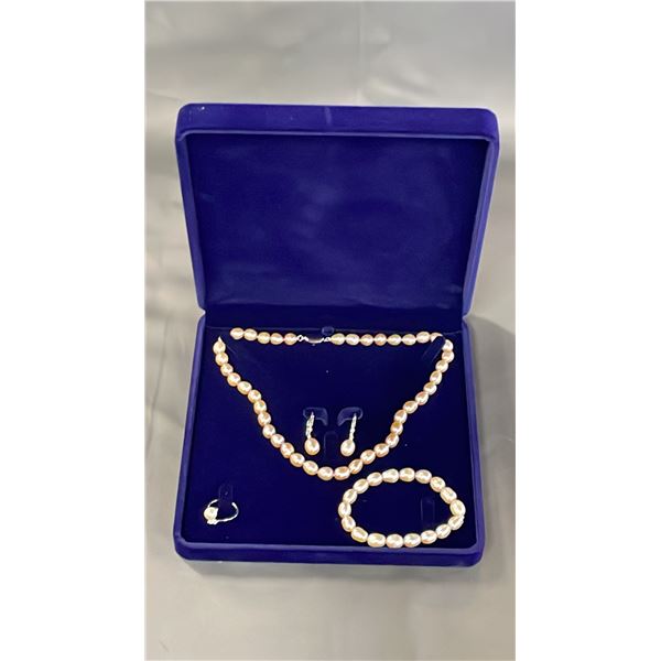 FRESHWATER PEARL NECKLACE, EARRINGS, BRACELET & RING