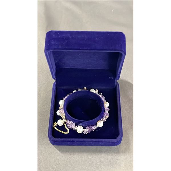 FRESHWATER PEARL & AMETHYST CHIP BRACELET WITH SLIDING CLASP