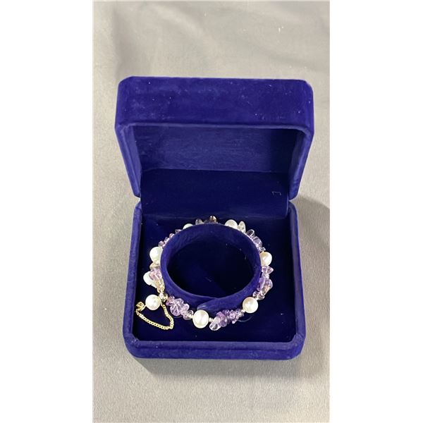 FRESHWATER PEARL & AMETHYST CHIP BRACELET WITH SLIDING CLASP
