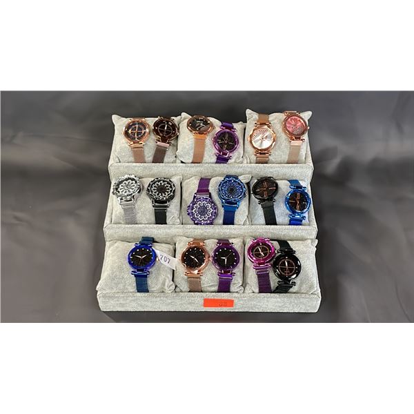 17 ASSORTED LADIES FASHION WATCHES - STAND NOT  INCLUDED
