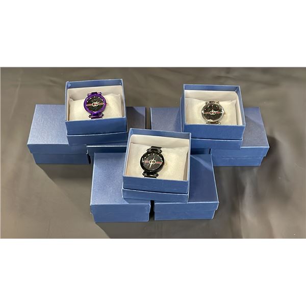 9 LADIES WATCHES WITH STARRY SKY FACES - 3 BLACK, 3 PURPLE & 3 SILVER