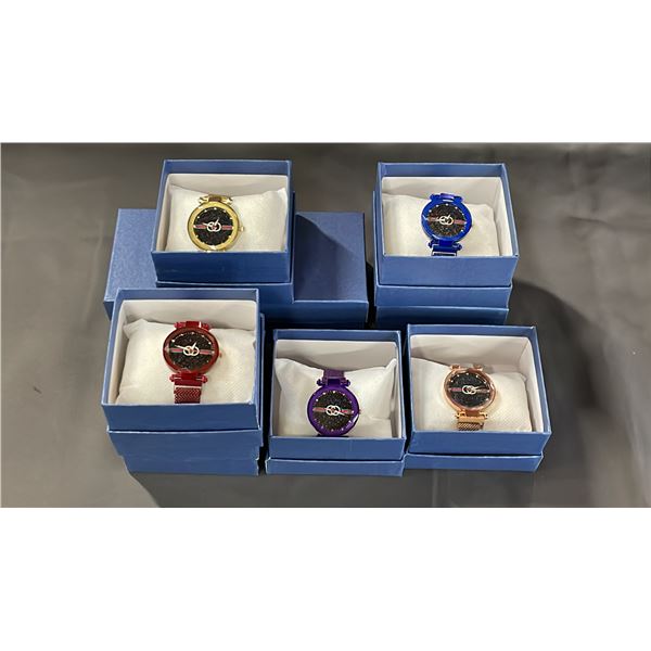 9 LADIES WATCHES WITH STARRY SKY FACES - ASSORTED COLOURS