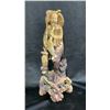 Image 1 : HEAVY VINTAGE CHINESE CARVED STONE FISHERMAN STATUE: 18" TOTAL HEIGHT