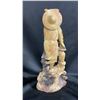 Image 2 : HEAVY VINTAGE CHINESE CARVED STONE FISHERMAN STATUE: 18" TOTAL HEIGHT