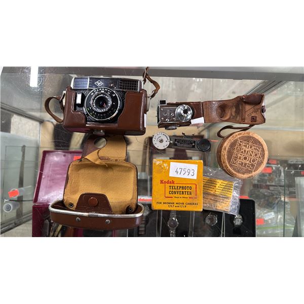 VINTAGE AGFA FILM CAMERA, 2 MINIATURE CAMERAS, 2 FILM ROLLS & MORE