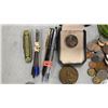 Image 2 : ENAMELED FOLDING KNIFE, ASSORTED CROSS PENS & ASSORTED WORLD COINS