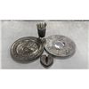 Image 1 : PEWTER GOBLET, METAL RING STAND & (2) PEWTER PLATES