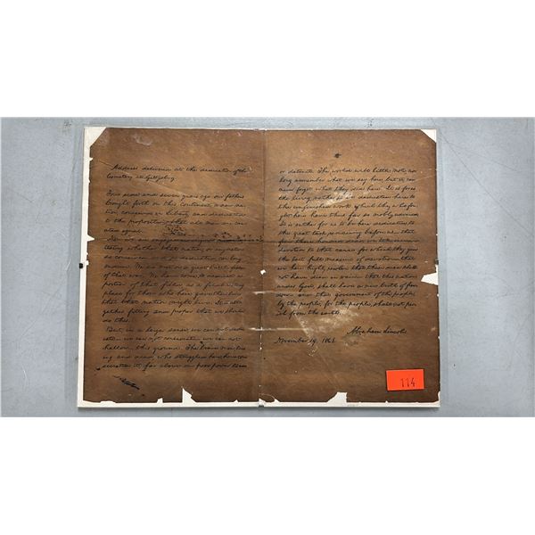 "THE GETTYSBURG ADDRESS" PRINT: 14" X 11"