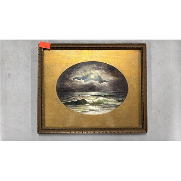 FRAMED WATER COLOUR SEASCAPE: 14" X 11.5"