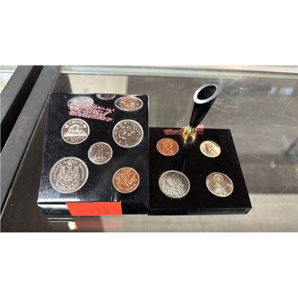 ROYAL CANADIAN MINT PEN HOLDER & ROYAL CANADIAN MINT 1971 SPECIMEN SET IN ACRYLIC