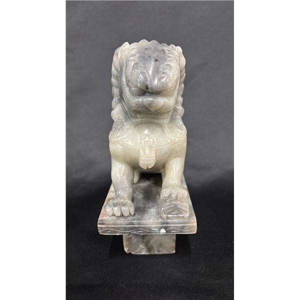 CARVED JADE GUARDIAN LION: 7"T X 5"D X 3"W