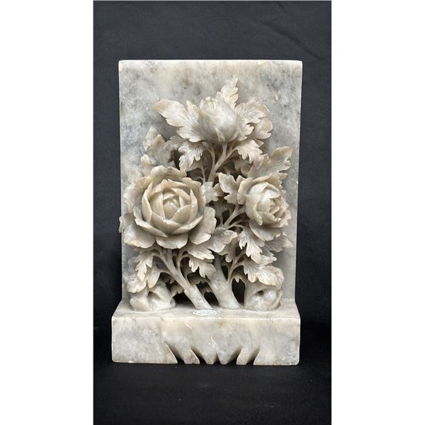 CHINESE CARVED STONE FLORAL PLAQUE: 7"T X 4.5"W X 2"D