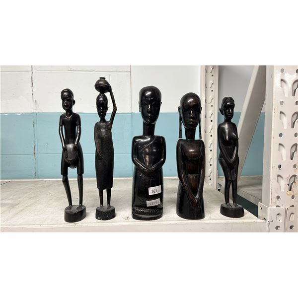 (5) ASSORTED HAND CARVED AFRICAN FIGURES APPROX 13"H