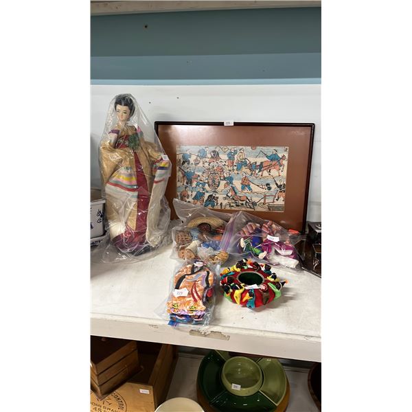 ASSORTED JAPANESE & SOUTH AMERICAN FIGURINES/DOLLS & ARTWORK