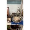 Image 1 : ASSORTED SILVER PLATED & PEWTER ITEMS INCLUDING; COFFEE CARAFE, SERVING DISHES, TEA SET & MORE