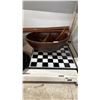 Image 7 : SHELF OF ASSORTED ITEMS INCLUDING; VINTAGE WOOD PICNIC BOX, HOME DECOR, LARGE SALAD BOWL & MORE
