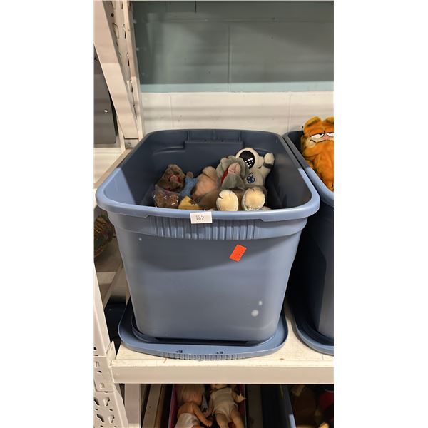 BIN OF ASSORTED STUFFED ANIMALS