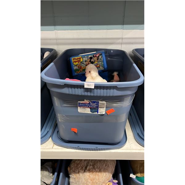 BIN OF ASSORTED STUFFED ANIMALS