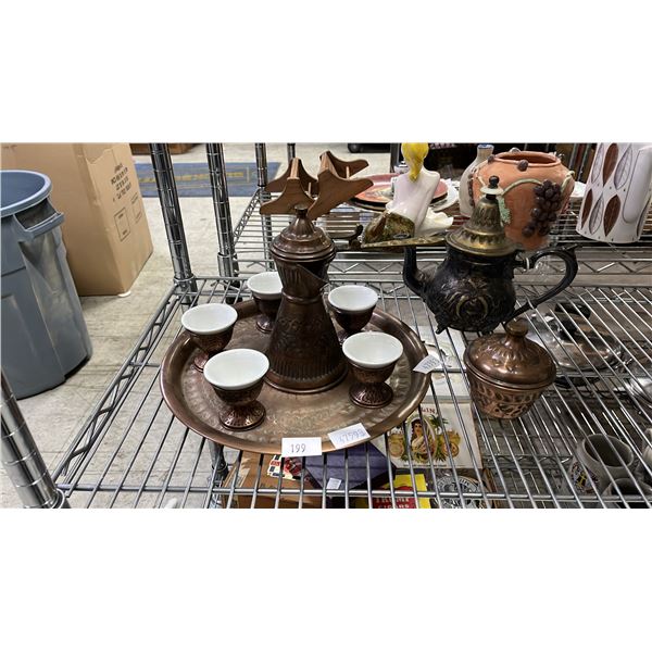 BRONZE TEA SET, SILVER PLATED TEA POT & MORE