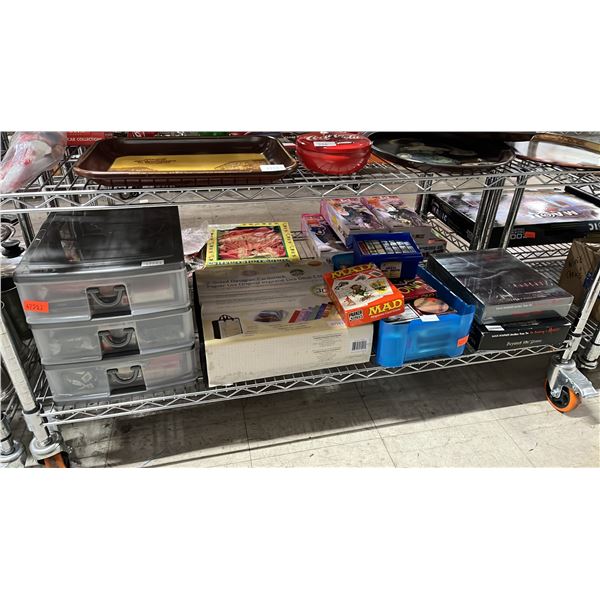 SHELF OF ASSORTED ITEMS INCLUDING; PLAYING CARDS, CARD GAMES & PARTY GAMES