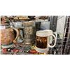 Image 6 : SHELF OF ASSORTED BEER STEINS & MOLSON CANADIAN BOOTS