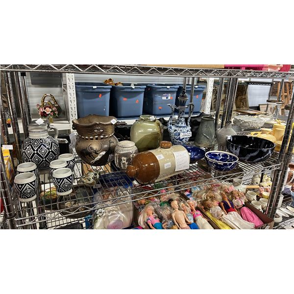 SHELF OF ASSORTED POTTERY