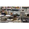 Image 3 : SHELF OF ASSORTED COLLECTIBLES INCLUDING; VINTAGE SCALES, OIL LANTERNS, PAPER WEIGHTS & MORE