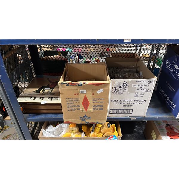 ASSORTED ITEMS INCLUDING; VINYL RECORDS, VINTAGE MEDICINE BOTTLES. GLASSWARE & MORE