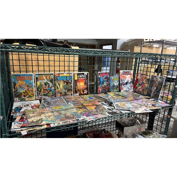 SHELF OF ASSORTED COMIC BOOKS; SPIDER-MAN, JONAH HEX, SUPERMAN & MORE