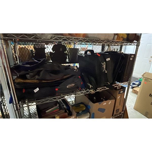 SHELF OF ASSORTED BAGS & BRIEFCASES; AERO SPORT, CROWN ROYAL, SAMSONITE & MORE
