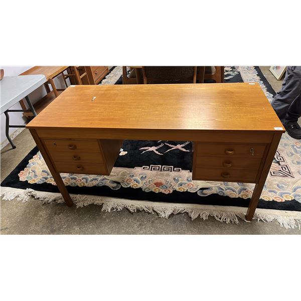 DANISH MODERN 6-DRAWER DESK WITH KEY 53" X 23" X 28.5" (DAMAGE ON TOP)