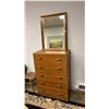 Image 1 : DANISH MODERN 5-DRAWER DRESSER 30" X 16" X 43.5" & DANISH MODERN FRAMED MIRROR 23.5" X 30.5"