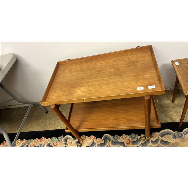 DANISH MODERN MADE IN DENMARK POUL HUNDEVAD, VAMDRUP 2-TIER ROLLING SERVING CART 29.5" X 17" X